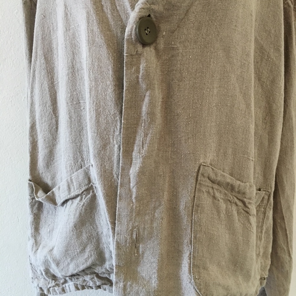 Flax Women's Long Sleeve Button Down Linen Tan Jacket Size Medium Lagenlook - Picture 2 of 6